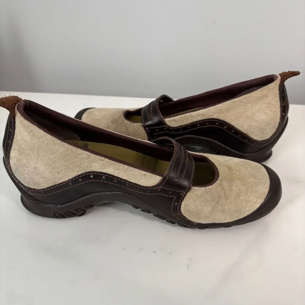 Merrell Women Plaza Bandeau Dark Taupe Suede Leather Mary Jane Shoes Size 8
